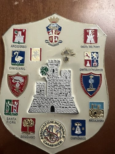 🔴 Crest ASSOCIAZIONE NAZIONALE CARABINIERI scudo legno lucidato metallo h 24