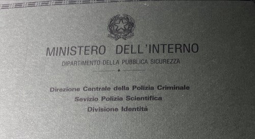 🔴 Circolare MINISTERO DELL'INTERNO segnalamento dactiloscopico 1988 vintage
