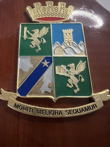 Crest Académie Garde De Finance Bouclier Bois Poli Métal Vernis Hauteur 15