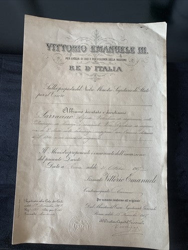 🔴 VITTORIO EMANUELE III, Titel FINANZRECHNER, Dekret des RECHNUNGSPRÜFERGERICHTS 1907 