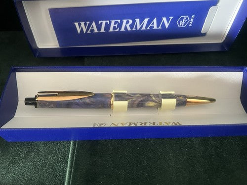 Waterman Stylo-Plume Sphère Reflex Bleu Avec Décor Profils Doré Écrit Vintage
