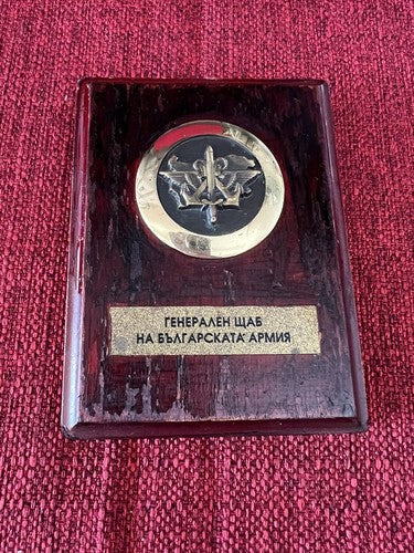 🔴 Crest MARINA RUSSA scudo legno ottone a parete vintage h 11 centimetri