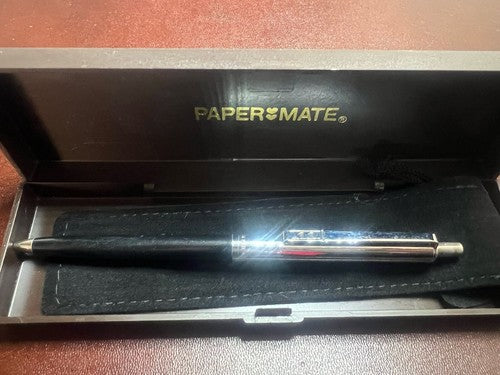Papermate Pen Sphere Black Chrome Marking With Pencil Case Vintage