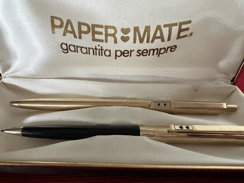 Papermate Stylo-Plume + Crayon Mécanique Métal Doré Scrivono Boîte Vintage