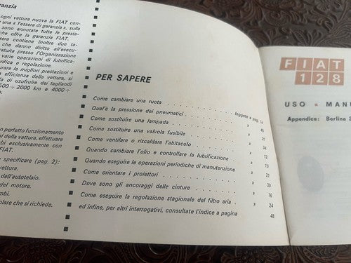 Fiat 128 Livret Voiture Utilisation Entretien Italien Original Vintage