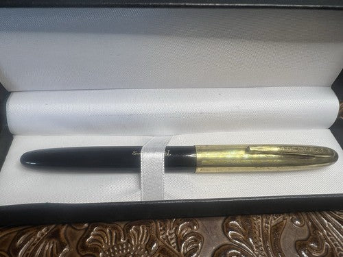 🔴 TOUJOURS penna stilografica PISTONE cappuccio laminato oro scrive vintage
