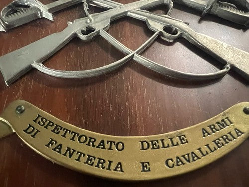 🔴 Crest ISPETTORATO ARMI FANTERIA E CAVALLERIA scudo legno metallo h 15