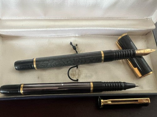 🔴 WATERMAN penna stilografica Laureat lacca GRIGIA pennino F sfera CANNA FUCILE