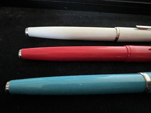 Universal Pens Fountain Piston Red Light Blue White Vintage '70 3PENNE