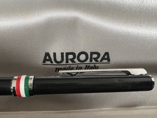 Aurora Stylo-Plume Sphère Marco Polo Laque Noire Italie Drapeau Écrit 