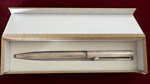 Stylo-Plume Sphère Argent Massif Rayures Bas-Relief Écrit Italienne Vintage 9