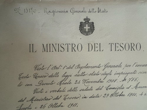 Ministre Du Trésor Conferimento Affectation De Comptable Finance Regno 1911