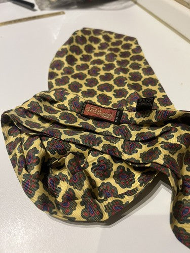 🔴 DUPONT Foulard cravatta uomo seta pura giallo oro con decori rara