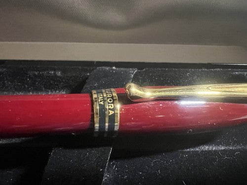 🔴 AURORA penna sfera Ipsilon rosso bordò profili dorati scrive con astuccio