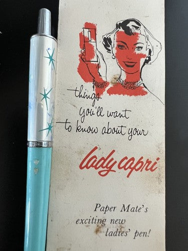 🔴 PAPERMATE penna sfera LADY CAPRI azzurra con astuccio e garanzia vintage 1960