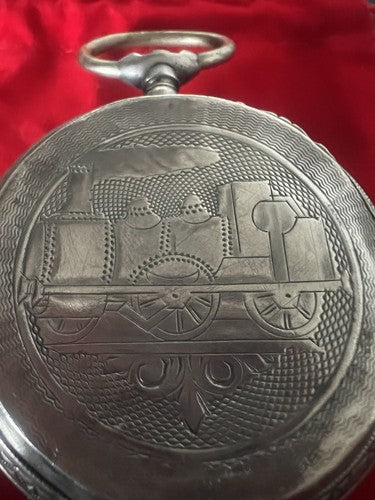 🔴 Cassa orologio tasca ARGENTO 800 MASSICCIO locomotiva LIGNE DROITE vintage