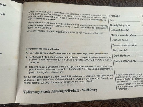 Volkswagen Jetta Broschüre Fahrzeugnutzung und -wartung Italienisches Original Vintage Retro 
