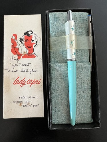 Papermate Stylo-Plume Sphère Lady Capri Bleue Avec Trousse Et Garantie Vintage