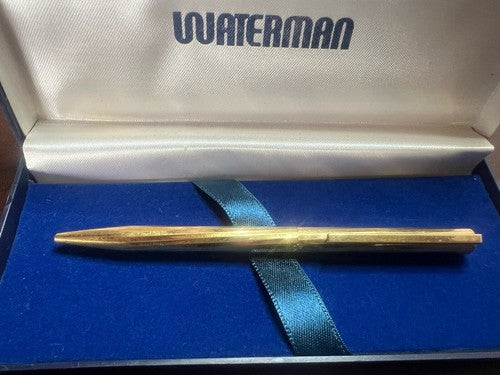 Waterman Stylo-Plume Sphère Torsadé Plaqué Or Facettes Avec Trousse Vintage