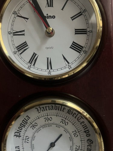 🔴 BINO Barometer-Wanduhr aus Holz und Messing mit Bullauge 