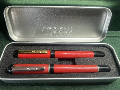 🔴 AURORA penna stilografica Idea ROSSA pennino M e sfera scrivono vintage