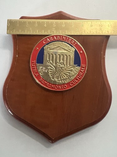 Crest Carabinieri Bouclier Bois Poli Avec Applications Métal Vernis Hauteur 15