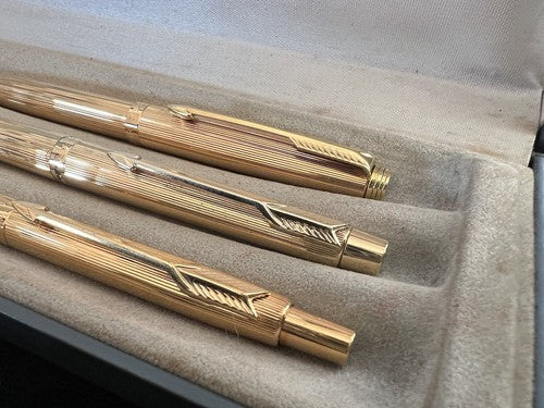 PARKER 180 Gold Plated Fountain Pen And 2 Ballpoint Pens Write