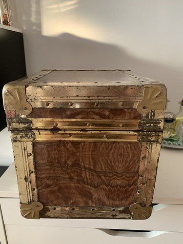 🔴 BAULE legno ottone porta gioielli cappelli preziosi orologi vintage