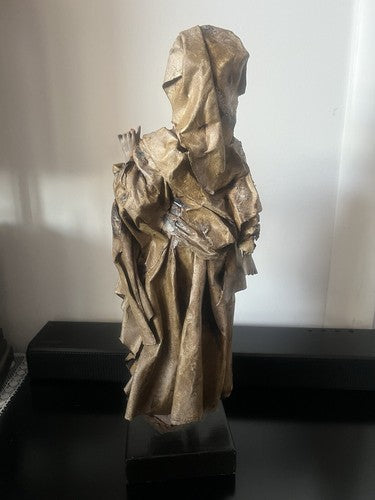🔴 Statua scultura CARTAPESTA firmata CECILIA POLITO dama Firenze 11x11 h 42 cm