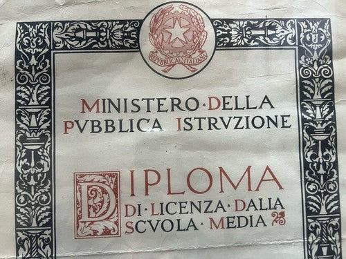 🔴 DIPLOMA scuola media con francobollo timbri e voti 5 OTTOBRE 1959