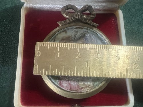 🔴 RENNERY ciondolo miniatura ritratto donna dipinto mano ottone antica