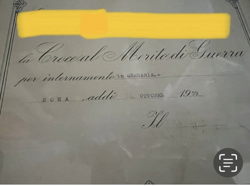 🔴 CROCE bronzo al merito guerra e Attestato con timbri quadro ORIGINALE 1959