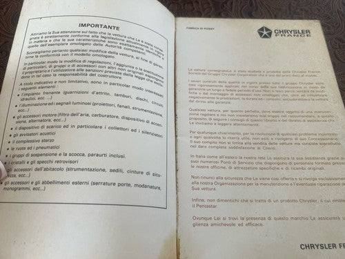 Simca 1100 Booklet Car Use Maintenance Italian Original Vintage