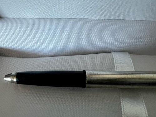 Stylo-Plume Sphère Argent 925 Rayures Mécanisme Bouton Snap Rare Vintage 20