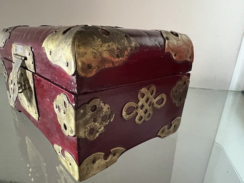 🔴 PORTAGIOIE CINESE legno ottone cofanetto scrigno astuccio vintage 11