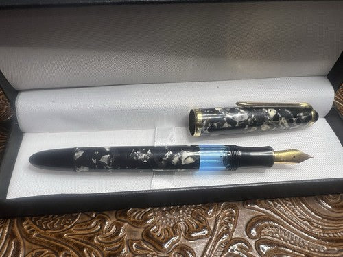Ero Stylo-Plume Stylo à Plume Marbré Piston Profils Doré Germany Vintage