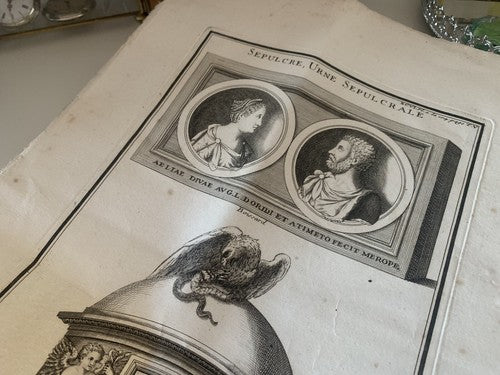 🔴 BOISSARD painting engraving tomb urn burial noble couple 