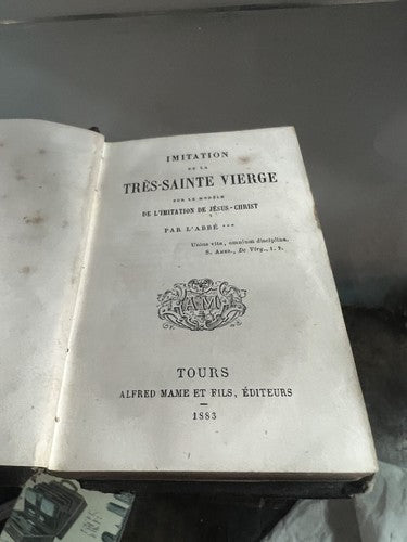 🔴 Book Madonna TRES-SAINTE VIERGE French ANTIQUE print from 1883 leather 