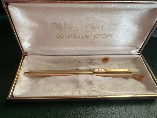 🔴 PAPERMATE penna sfera dorata scrive con scatola Trayvou pubblicitaria vintage