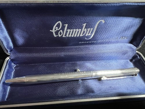 🔴 COLUMBUS Kugelschreiber, massives 925er Silber, Drucklinien, Basrelief, Vintage 