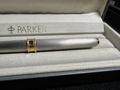 🔴 PARKER penna sfera roller MS Emilio Pucci cromata satinata profili laminati