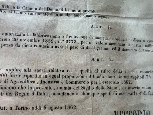 🔴 VITTORIO EMANUELE II legge conio monete 5 10 centesimi 1862 quadro ORIGINALE