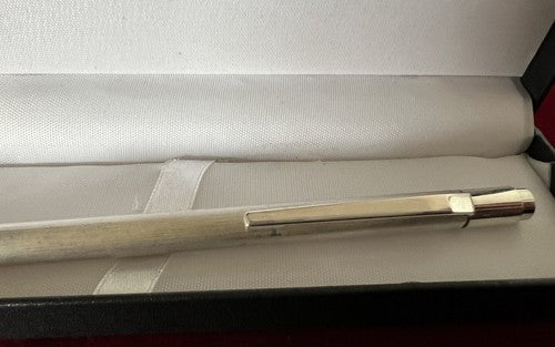 🔴 Penna sfera ARGENTO MASSICCIO 925 righe meccanismo pulsante scatto vintage 8