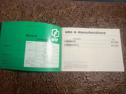 Renault 6 Livret Voiture Utilisation et Entretien Langue Italien Original Cru
