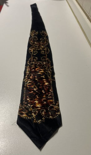 🔴 Elegante schwarze Herrenkrawatte aus reiner Seide von GIANFRANCO FERRE mit tigergestreiften Einsätzen 