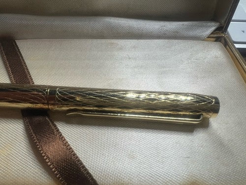 🔴 LALEX penna sfera corpo placcato oro cesellato italiana scrive vintage