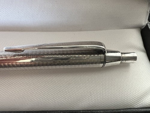 🔴 Penna sfera ARGENTO MASSICCIO 925 cesellata bassorilievo guillocchè 14