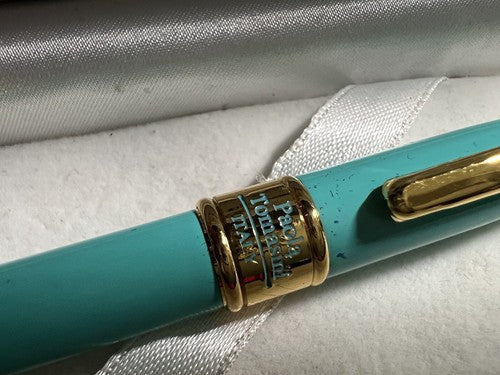 🔴 PAOLA TOMASINI penna stilografica + sfera lacca VERDE scrivono astuccio legno