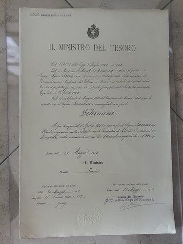 🔴 MINISTRO DEL TESORO conferimento incarico RAGIONIERE FINANZA Regno 1913