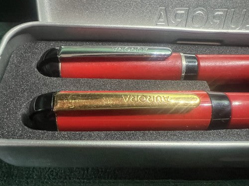 🔴 AURORA penna stilografica Idea ROSSA pennino M e sfera scrivono vintage